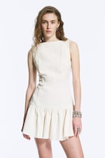 Blanc - Mini-robe en sergé sans manches - 1