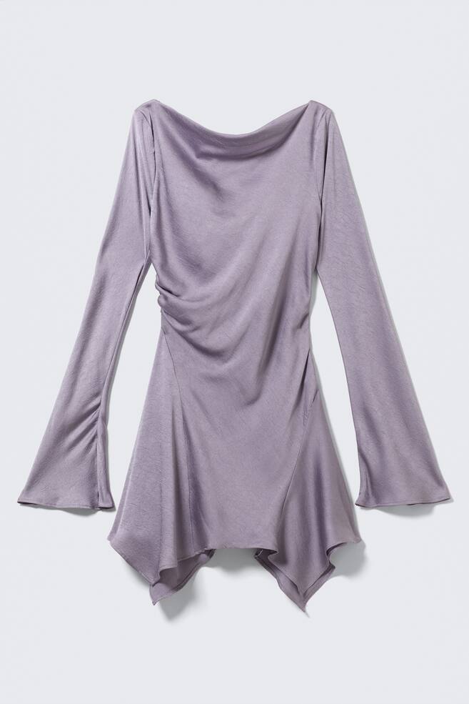 Vestido satinado asimétrico de manga larga - Lila/Negro/Beige - Con patrón de piel de serpiente - 1