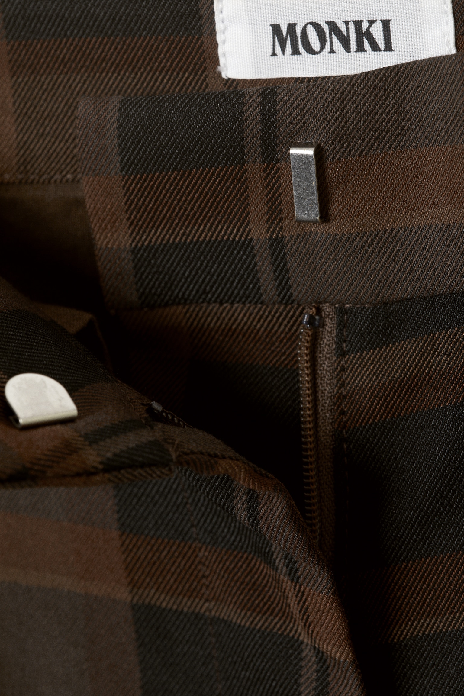 High Waisted Wide Leg Suiting Trousers - Checked Brown/Pinstriped Dark Grey - 3