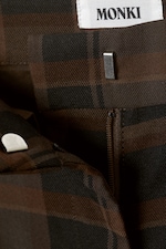 Checked Brown - High Waisted Wide Leg Suiting Trousers - 1