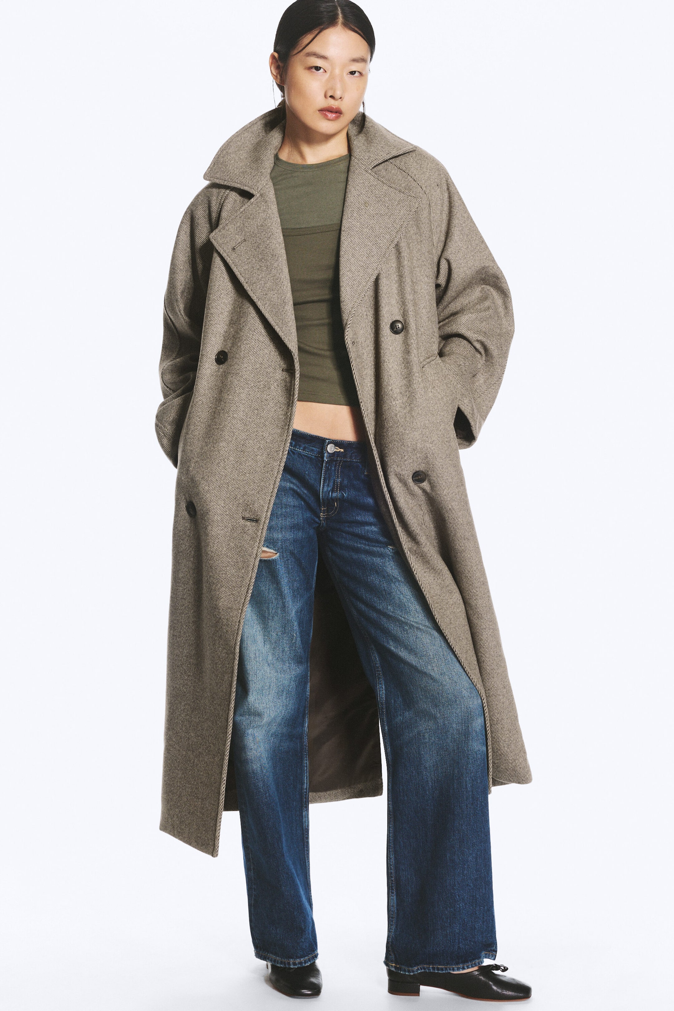 Lys beige - Kia oversized dobbeltspent kåpe i ullblanding - 2