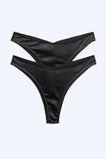 Schwarzer Satin - 2er-Pack Brazilian Slips - 3