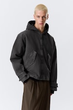 Black Melange - Loose Hooded Canvas Jacket - 1