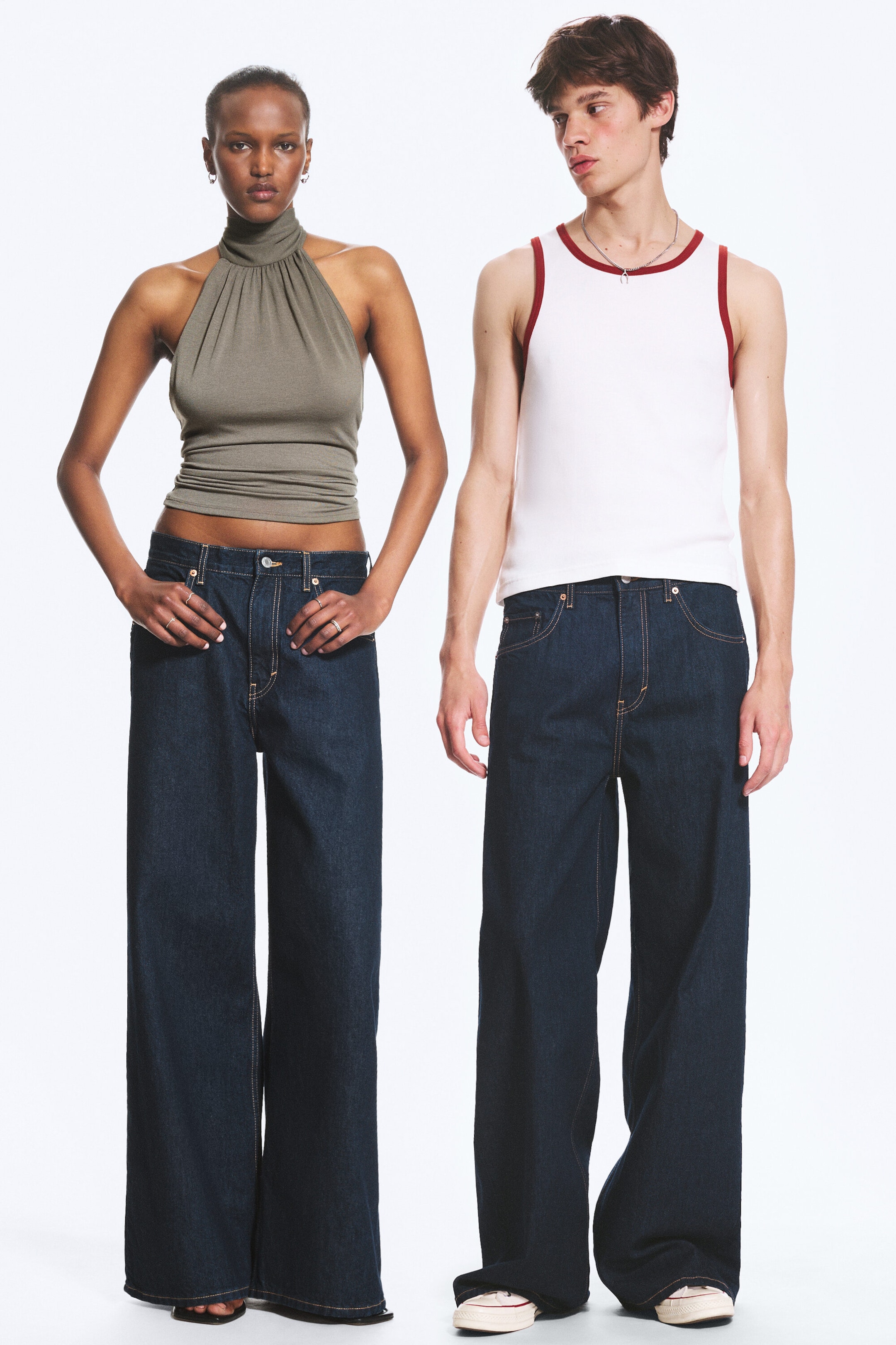 Blue Rinse - Dark Blue - Solar Loose Wide Leg Unisex Jeans - 2