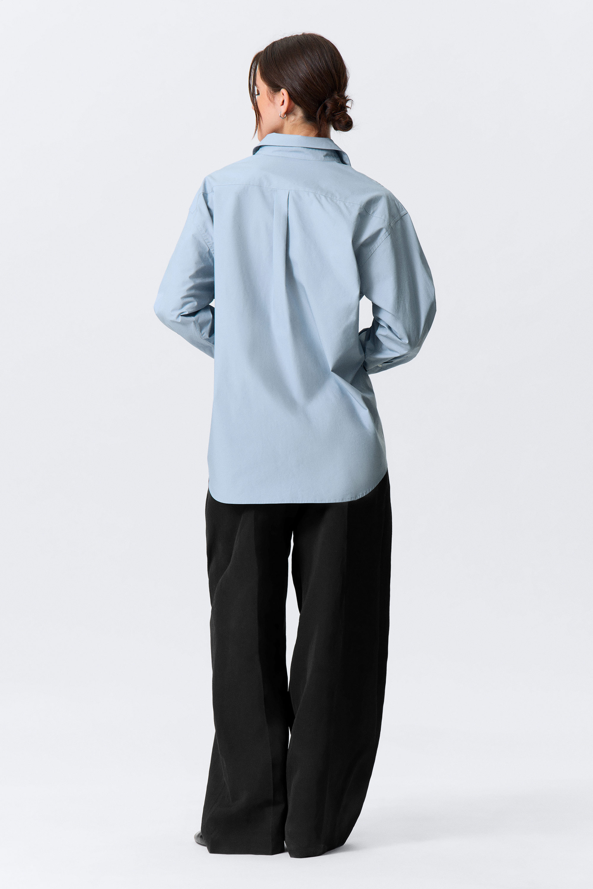 Light Blue - Cross-Buttoned Long-Sleeved Cotton Shirt - 4