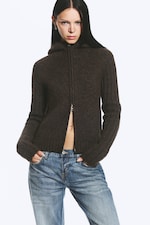 Dark Brown - Knitted zip hoodie - 1