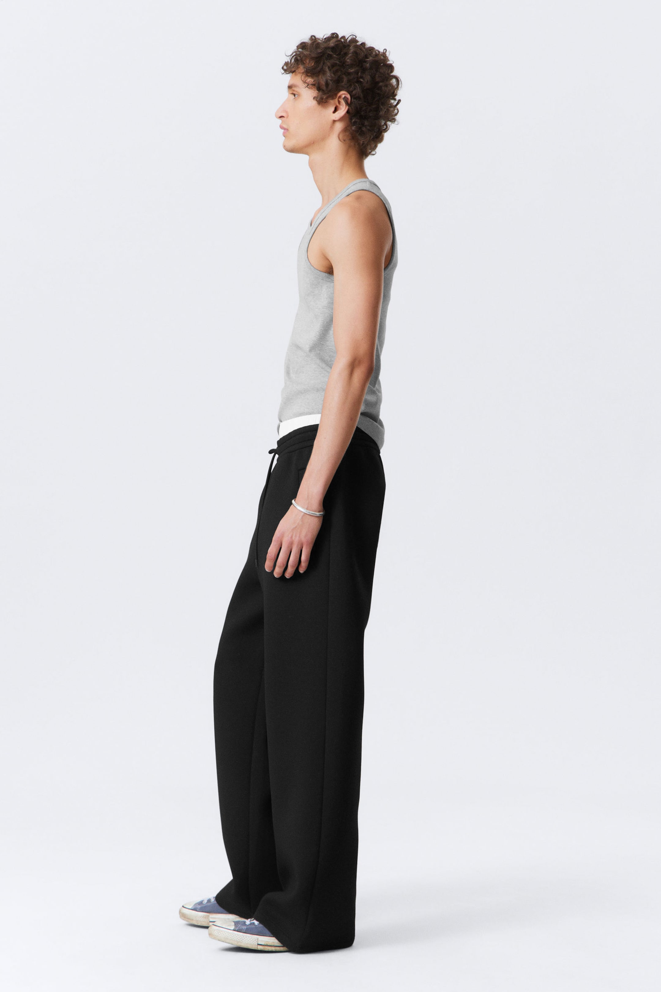 Black - Loose Fit Scuba Sweatpants - 2