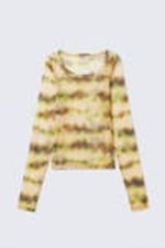 Yellow Blurred Stains - Long-Sleeved Mesh Top - 3