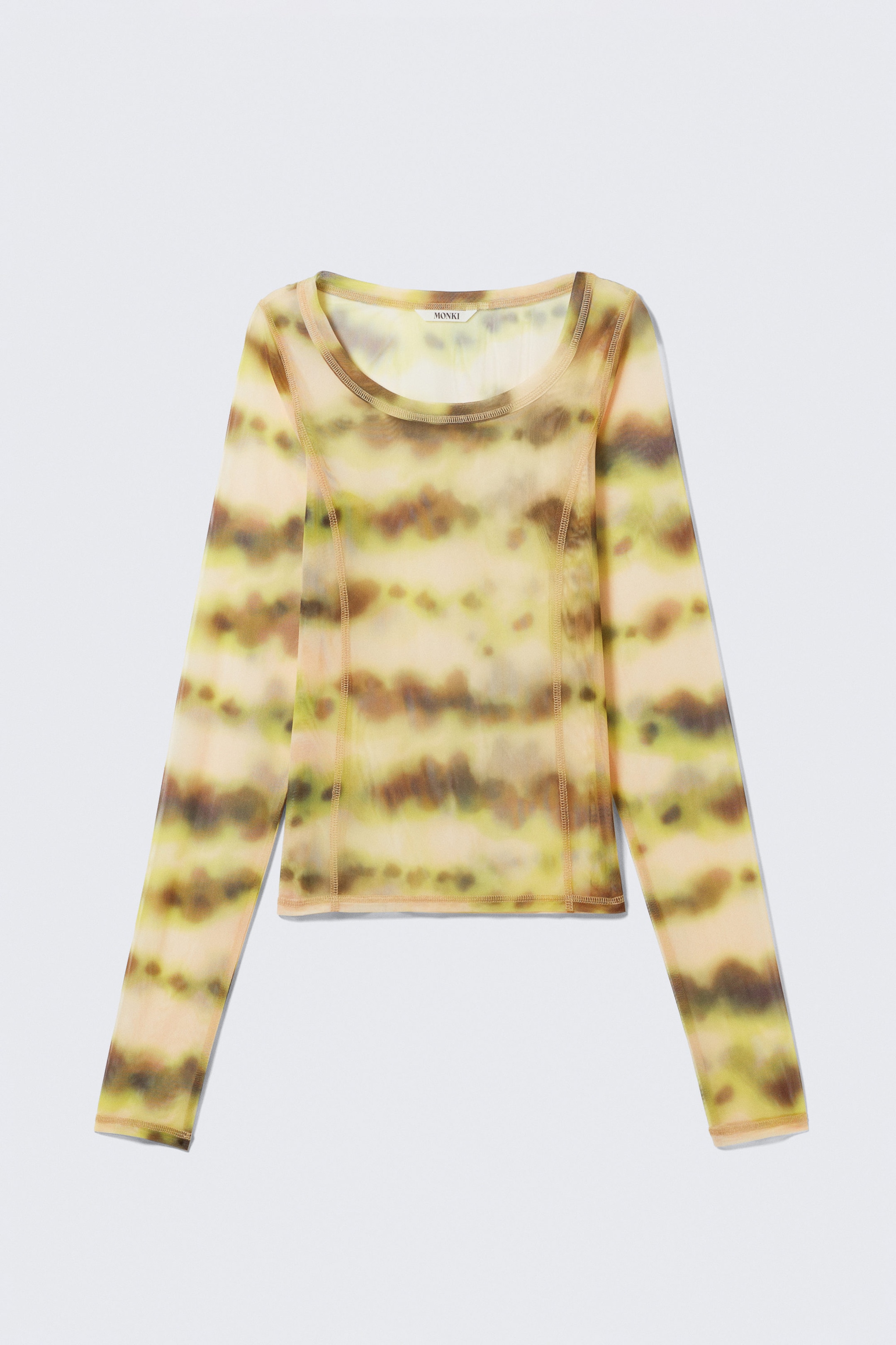 Yellow Blurred Stains - Long-Sleeved Wide Neck Top - 1
