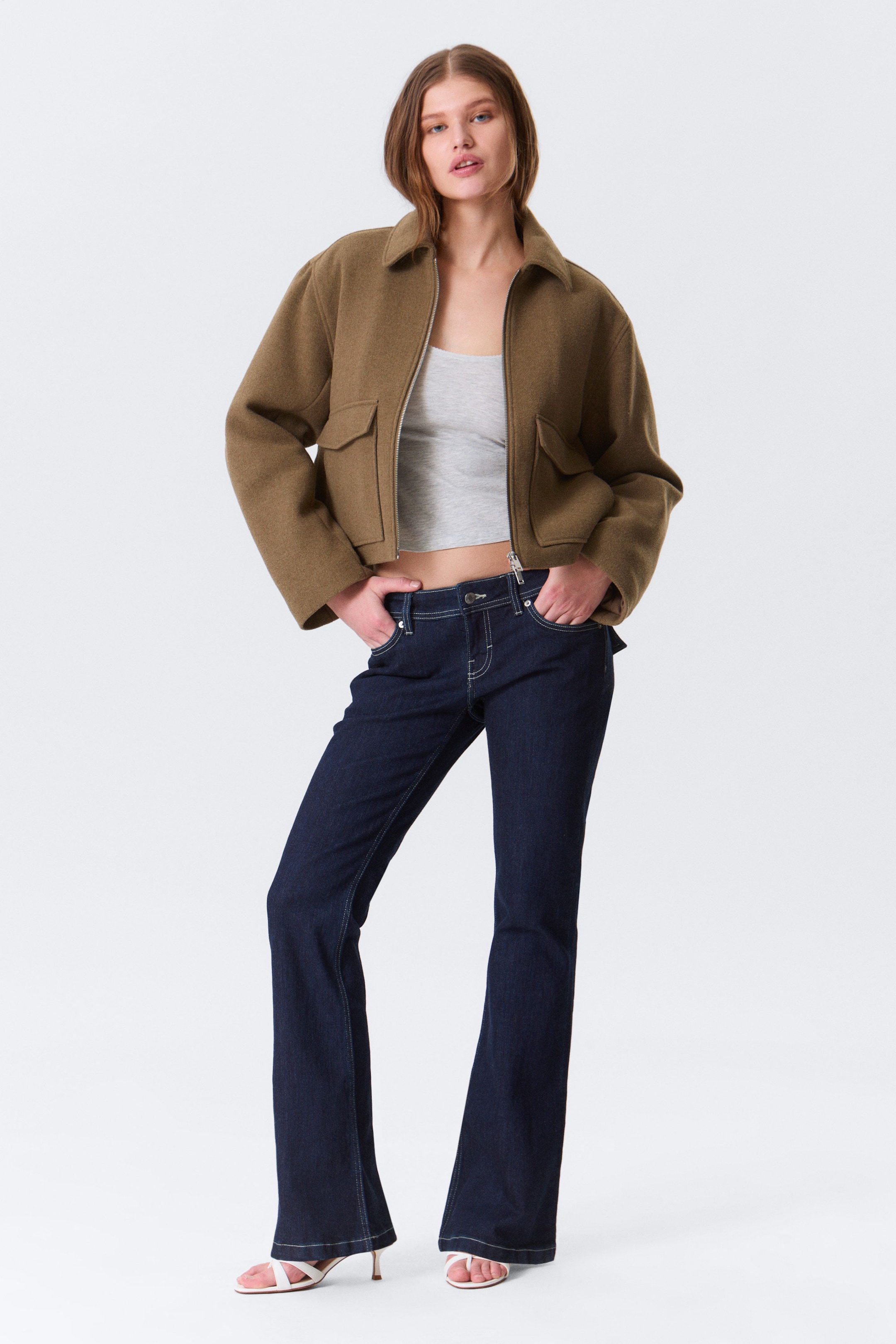 Soft Brown - Cropped Boxy Zip Jacket - 2