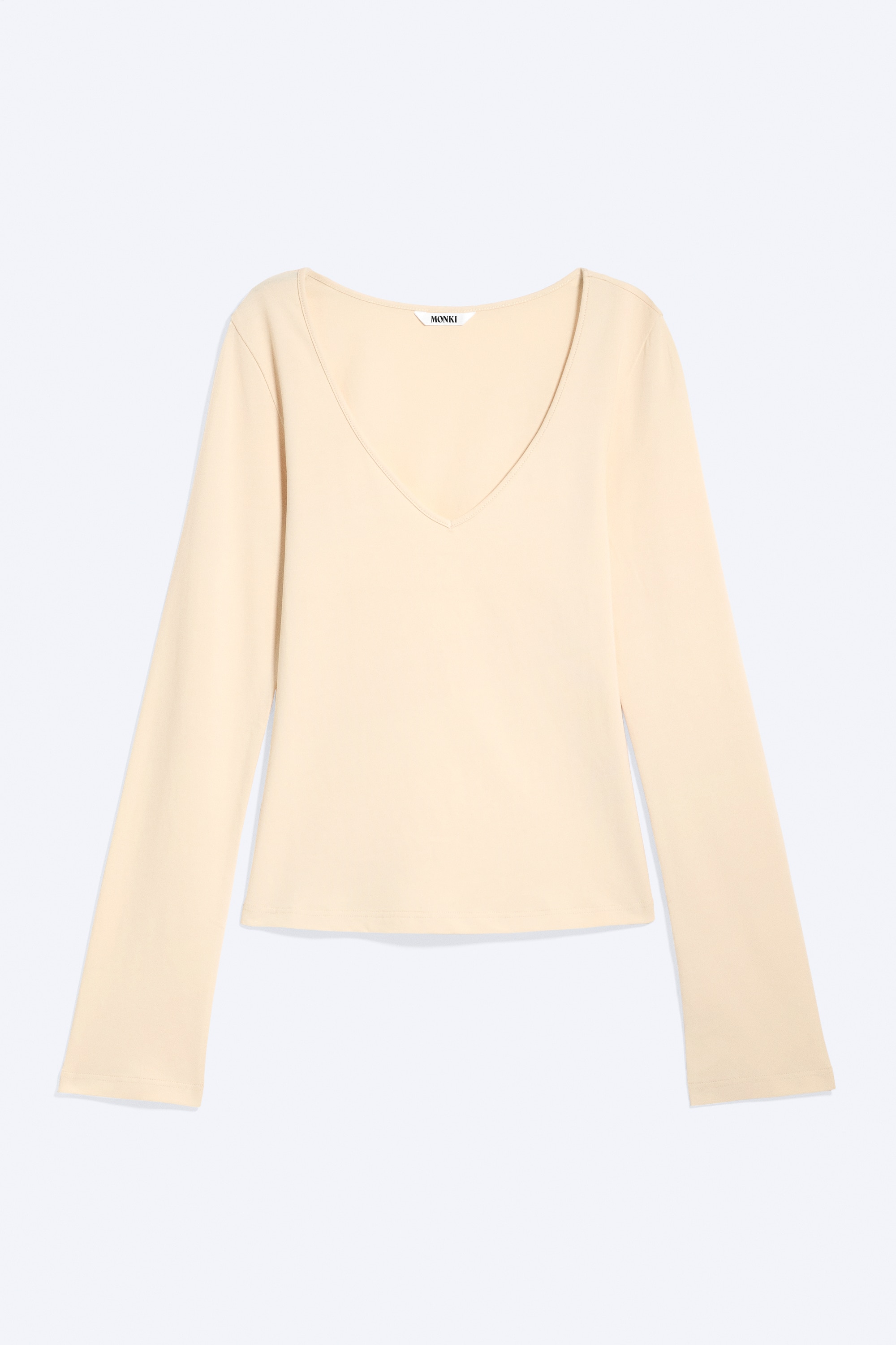 Top slim en jersey à col en V - Beige cendré clair/Noir/Rose