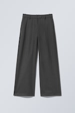 Striped Dark Grey - Low-Waisted Loose Fit Suit Trousers - 0