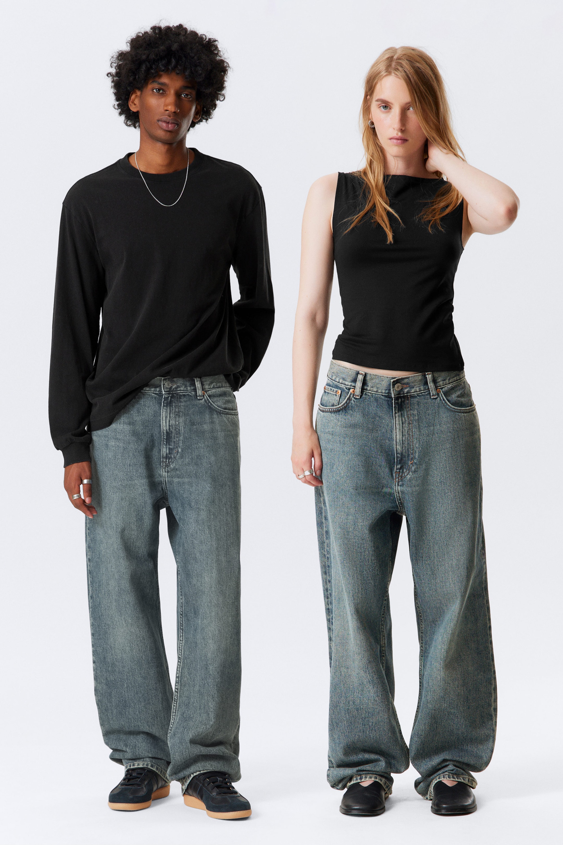 Second Blue - Blue - Galaxy Mid Rise Loose Straight Leg Unisex Jeans - 1