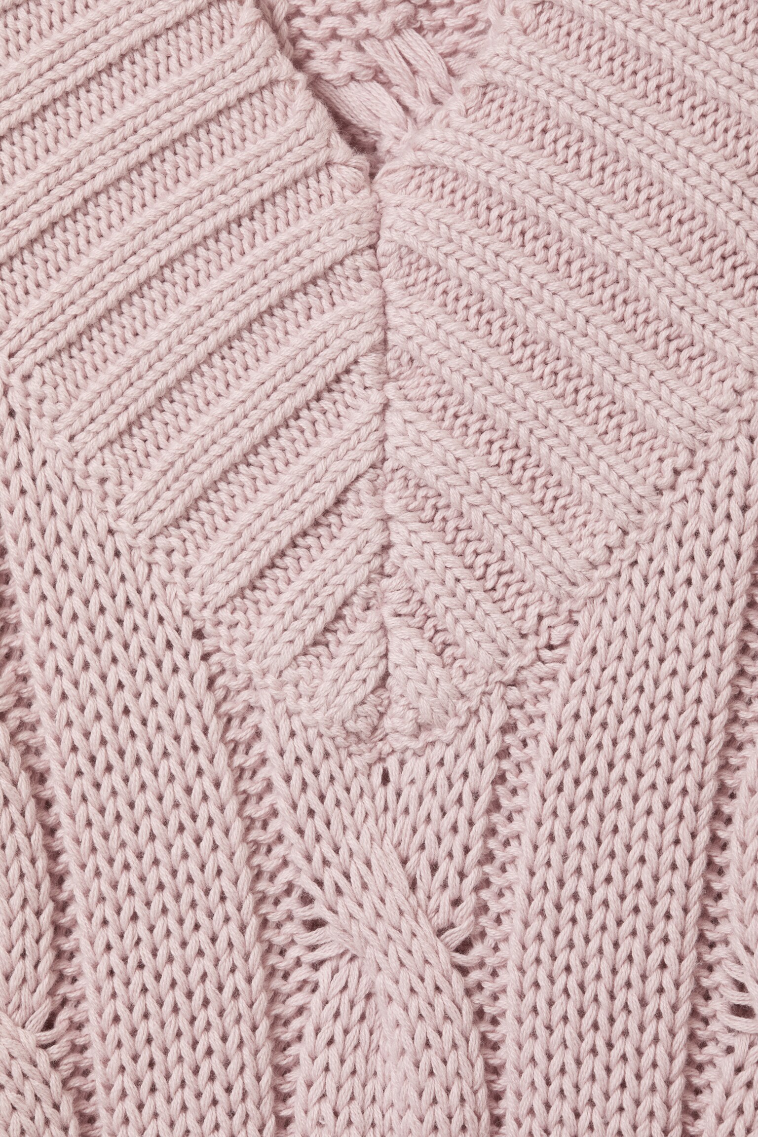 Cable Knit V-Neck Sweater - Dusty Pink/White - 6
