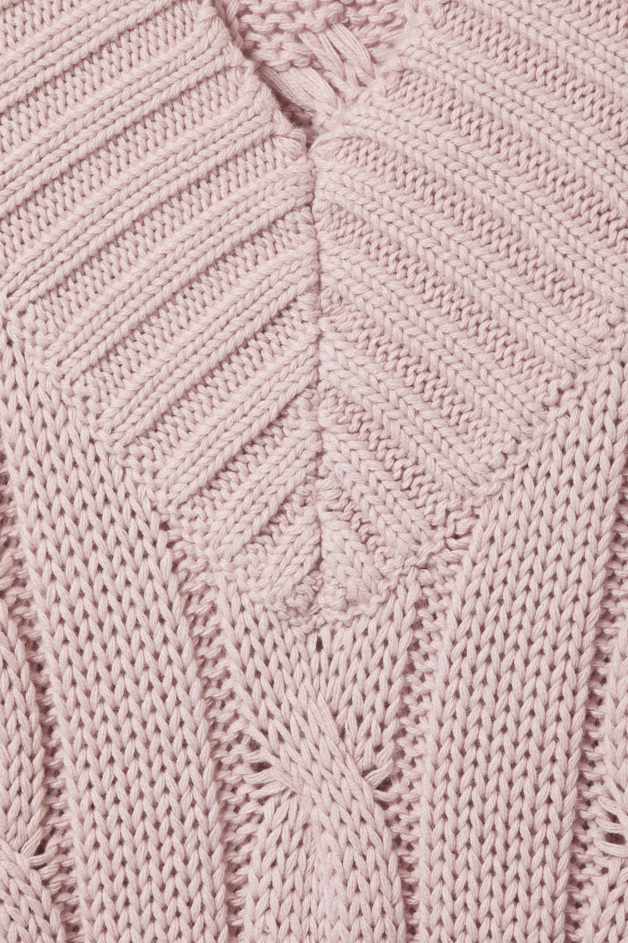 Dusty Pink - Cable Knit V-Neck Sweater - 5