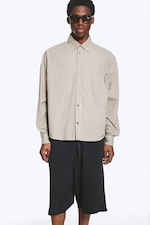 Beige Check - Boxy Long-Sleeved Cotton Poplin Shirt - 1