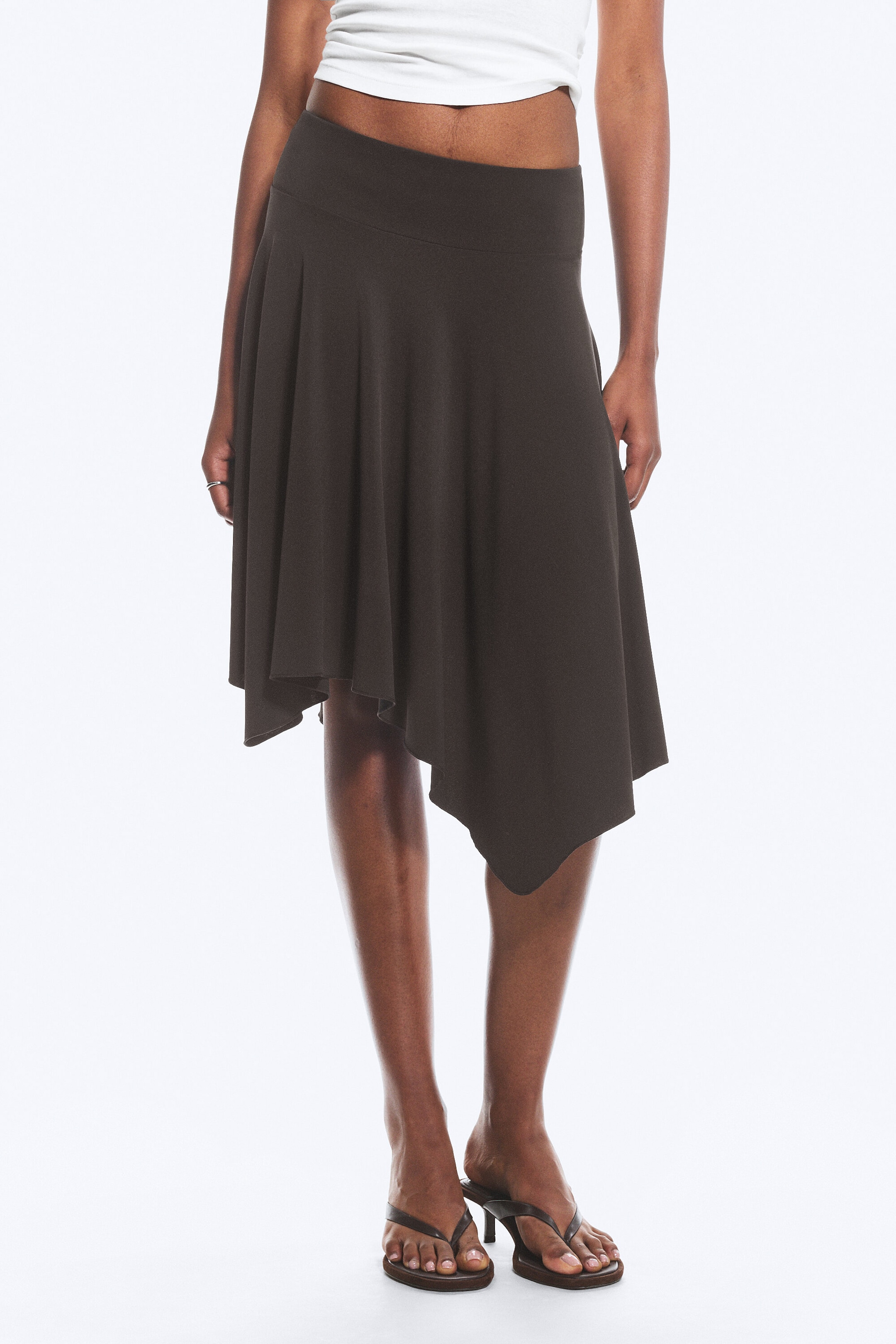 Mörkbrun - Mid waist asymmetrisk kjol i jersey - 2