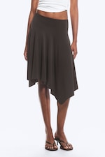 Mörkbrun - Mid waist asymmetrisk kjol i jersey - 1