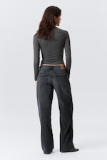 Kimberly Blue - Dark Blue - Ample Rafelige Low Rise Loose Wide Leg Jeans - 4