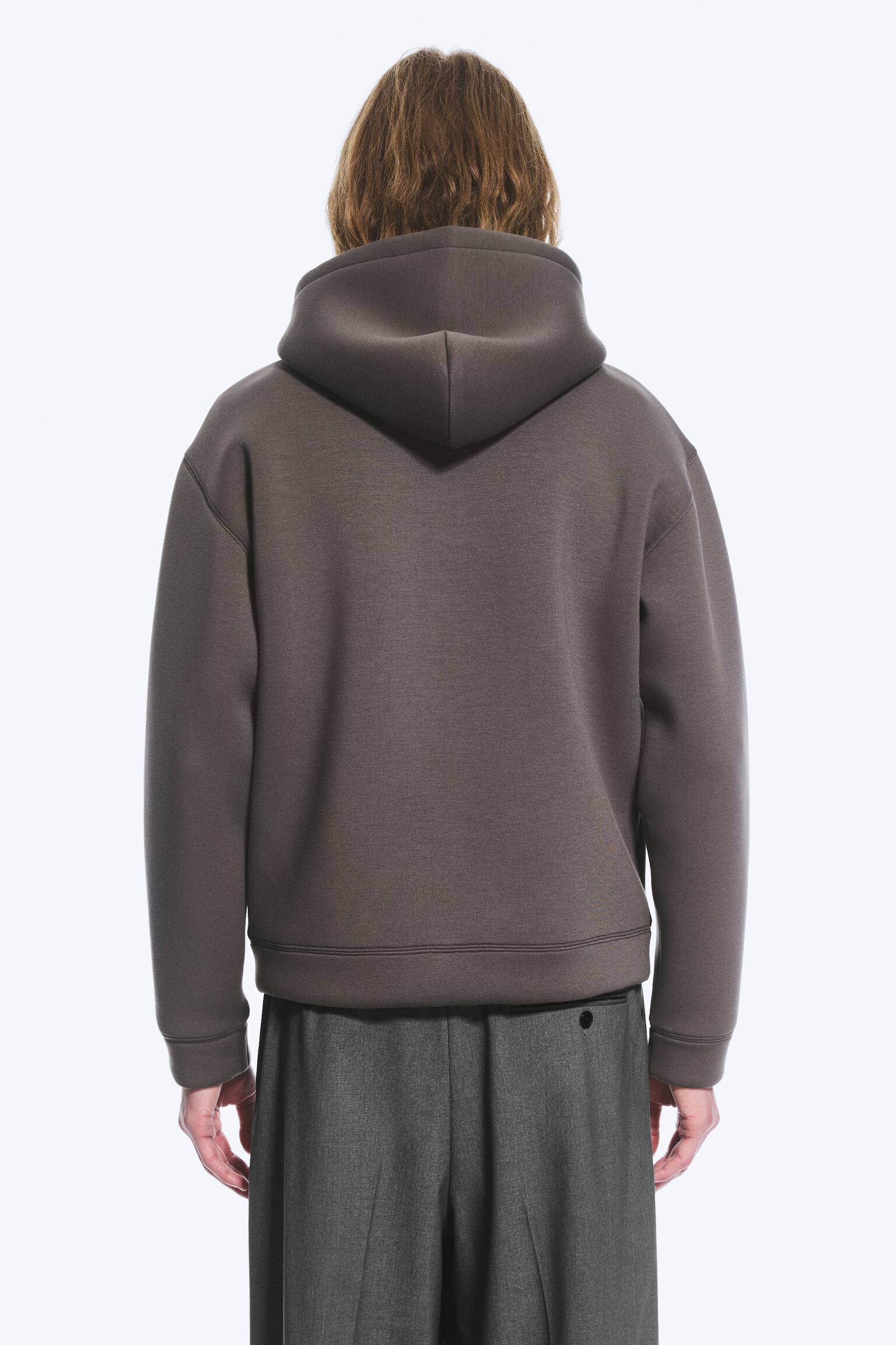 Scuba hoodie met rits en structuur - Donkertaupe/Zwart - 4