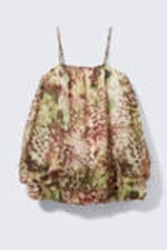 Brown & Green Floral Dots - Sleeveless Balloon Mini Dress - 4