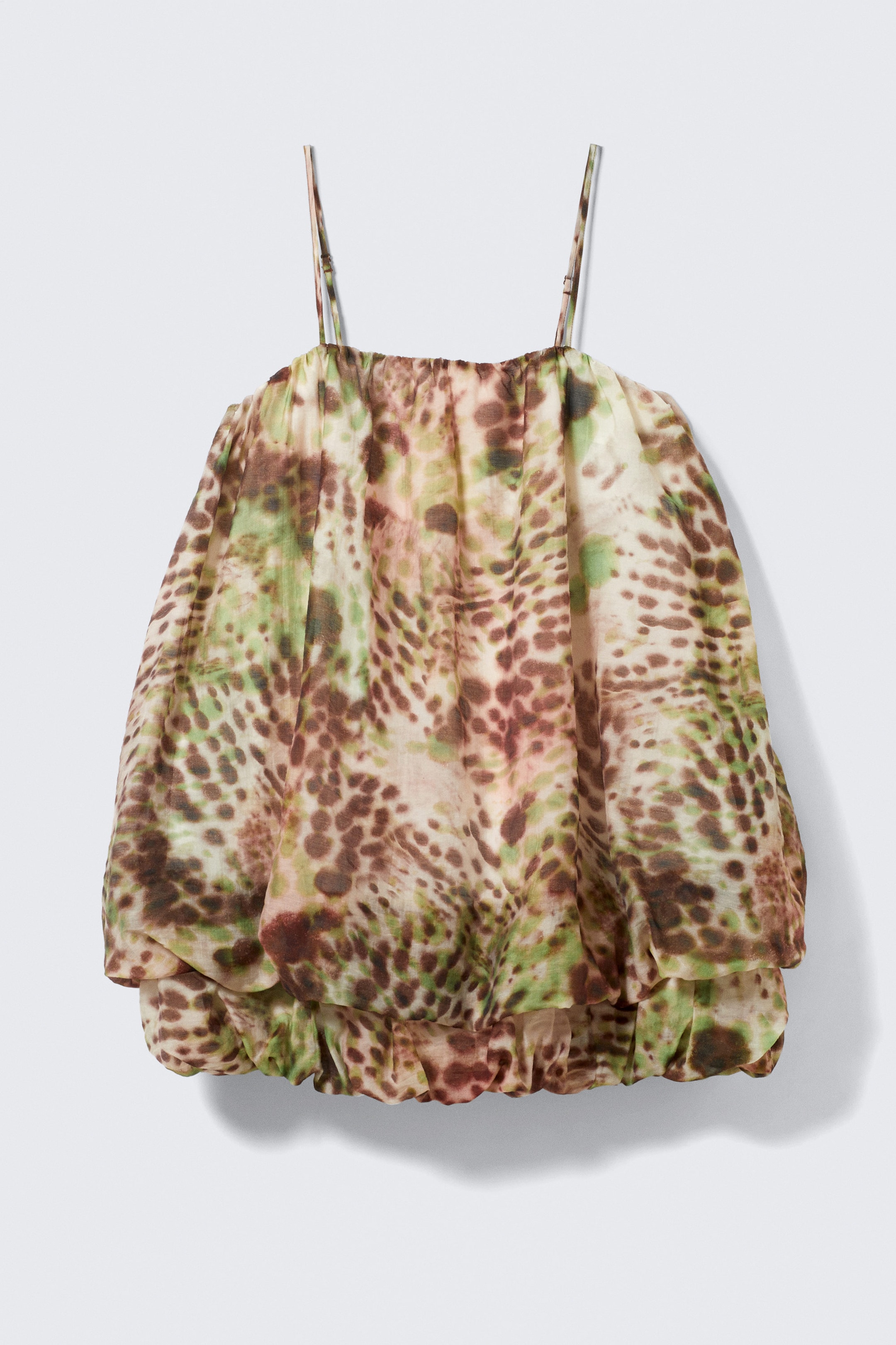 Brown & Green Floral Dots - Sleeveless Balloon Mini Dress - 1