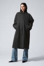 Schwarz - Einreihiger Oversize-Mantel - 0