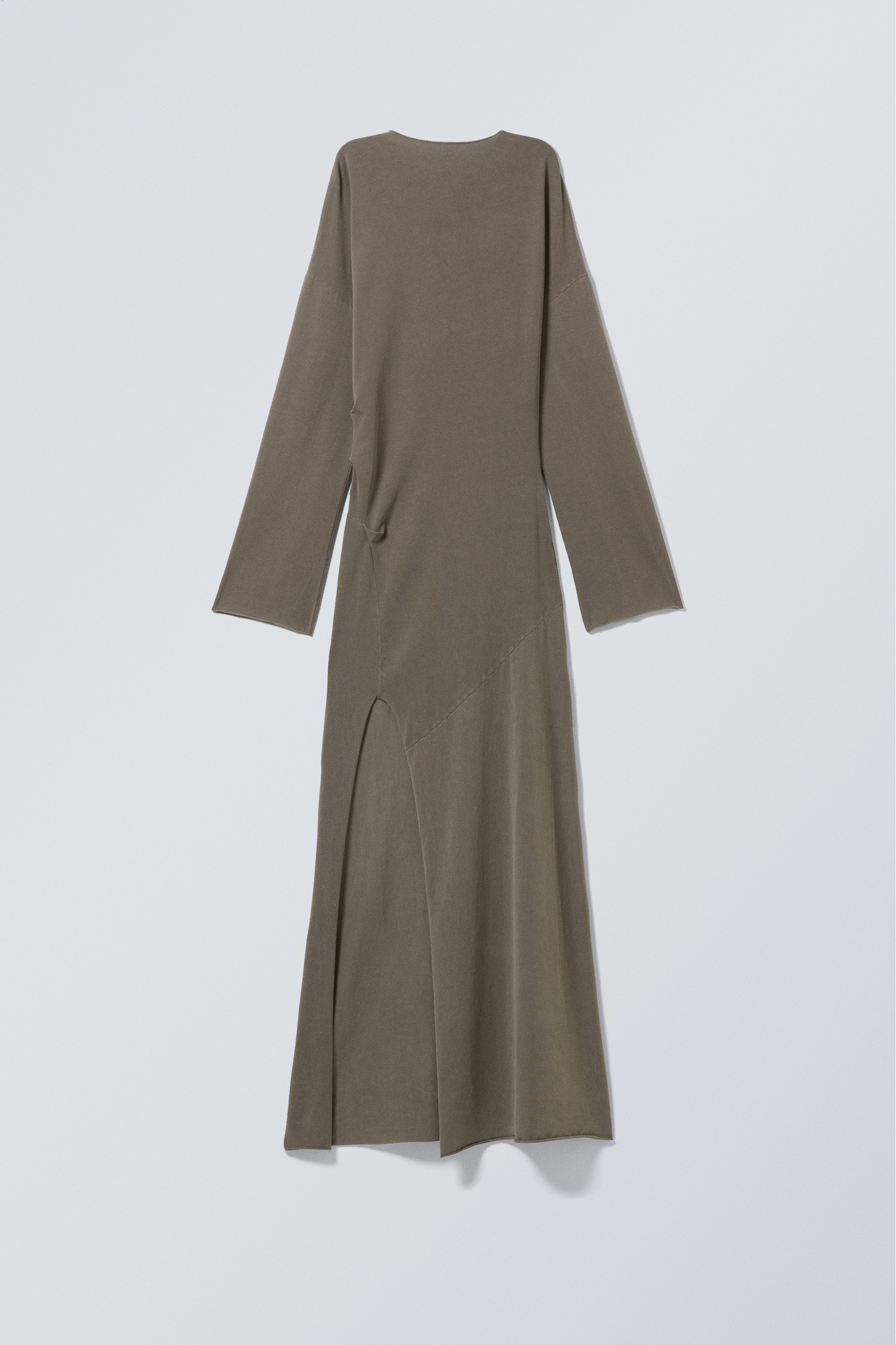 Vestido largo drapeado de manga larga con abertura - Topo oscuro lavado