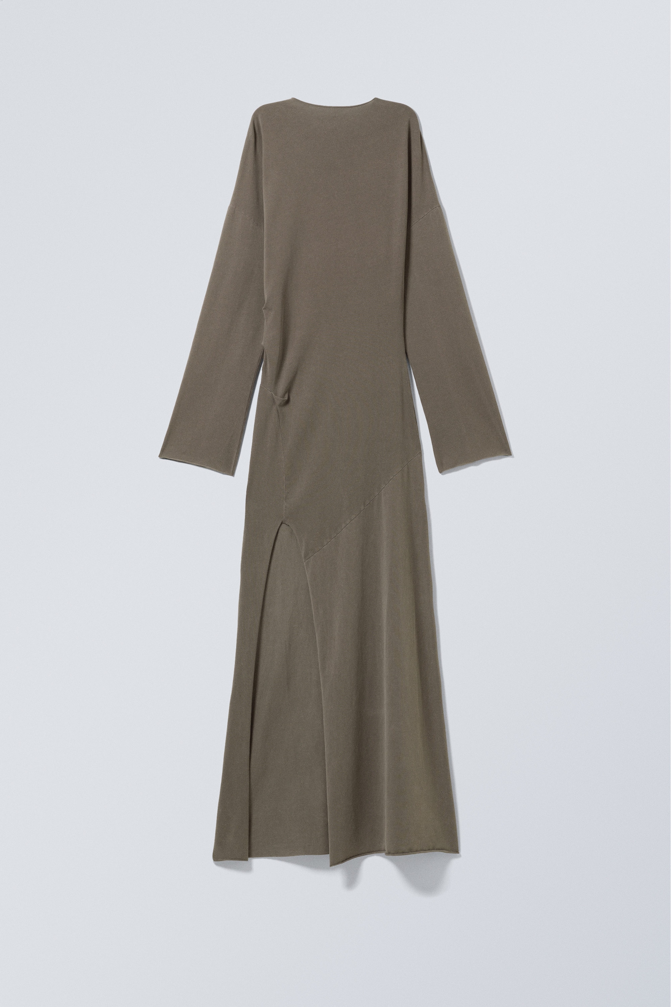 Washed Dark Mole - Draped Long-Sleeved Maxi Slit Dress - 0