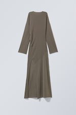 Washed Dark Mole - Draped Long-Sleeved Maxi Slit Dress - 0