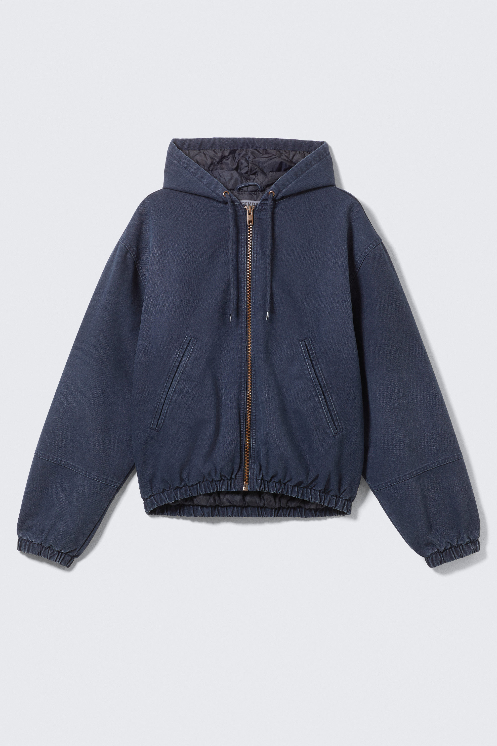 Washed Navy Blue - Relaxed Hooded Bomber Jacket - 5