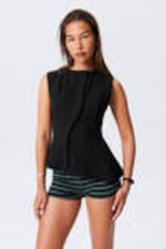 Svart - Ärmlös asymmetrisk peplum topp - 0