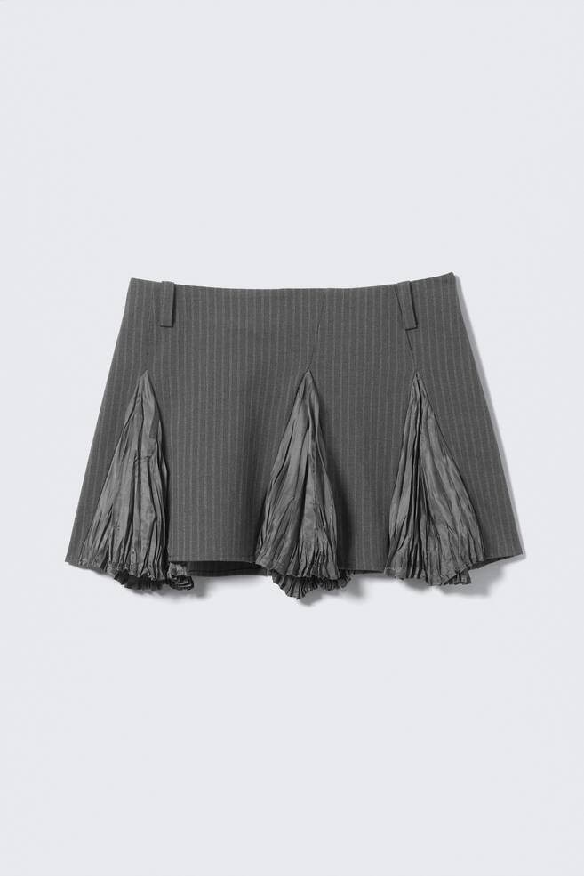 Pleated Insert Mini Skirt - Striped Grey/Black - 1
