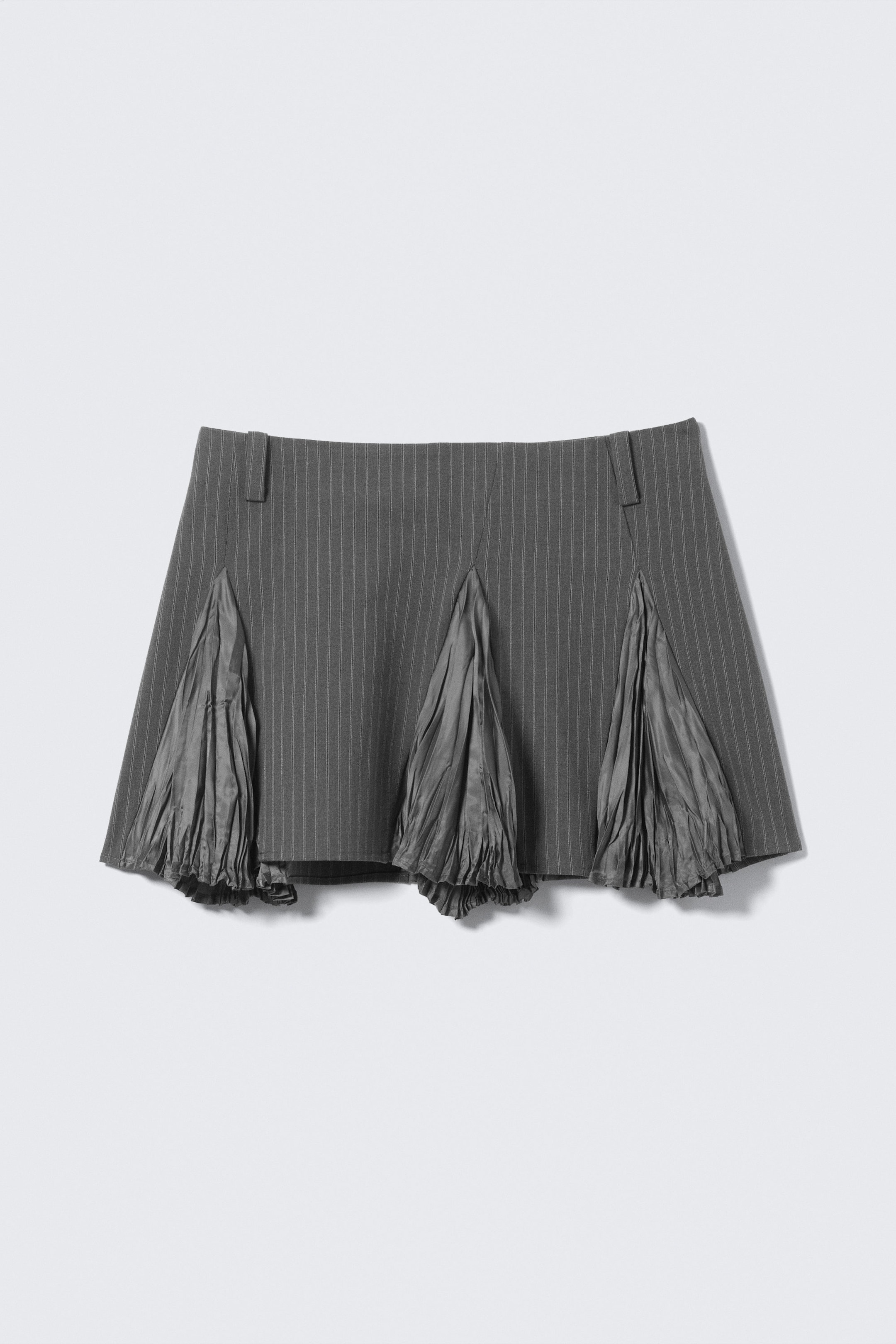 Striped Grey - Pleated Insert Mini Skirt - 3