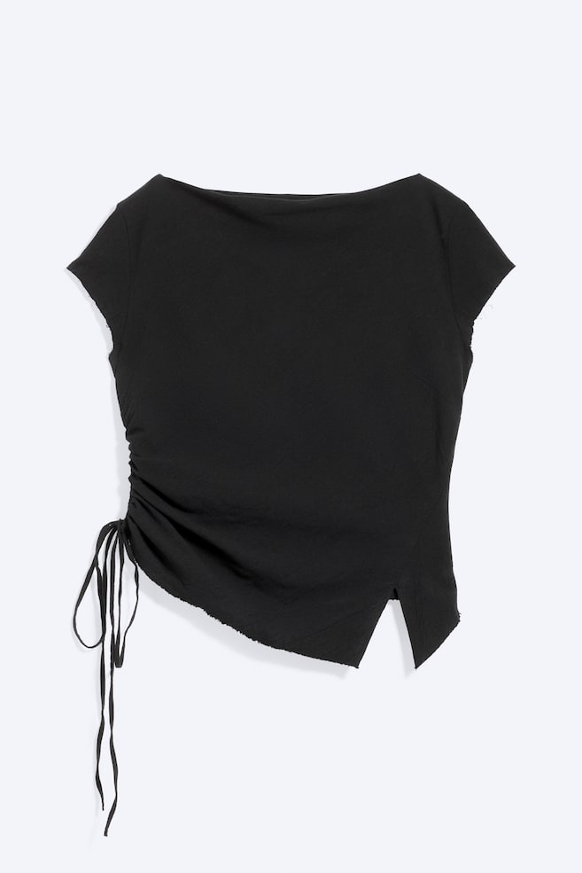 Ruched Short-Sleeved Top - Black/Dark Mole/White - 1