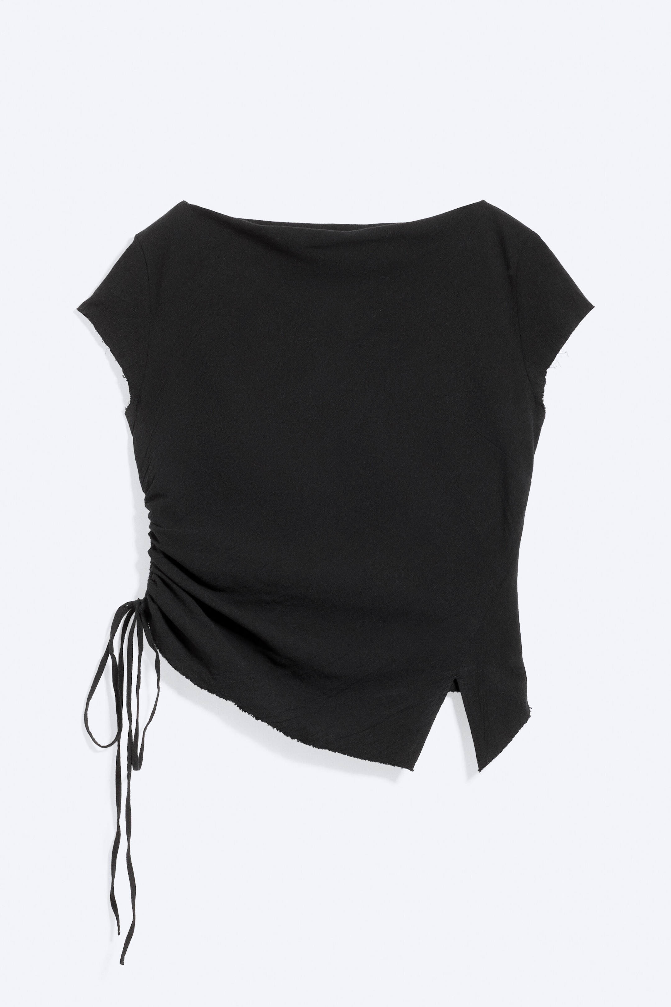 Black - Ruched Short-Sleeved Top - 4
