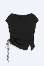 Black - Ruched Short-Sleeved Top - 4