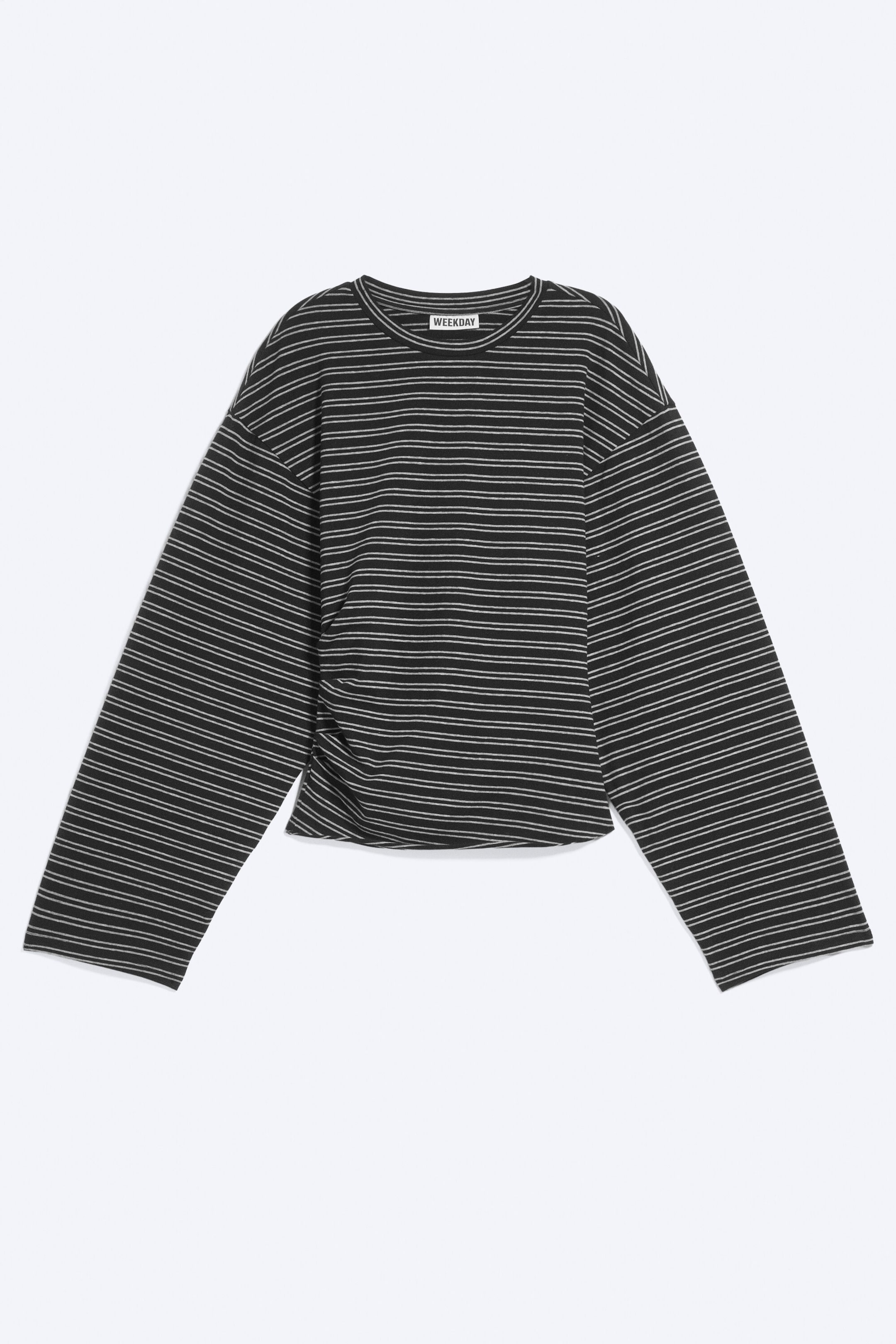 Striped Black - Ruched Long-Sleeved T-shirt - 4