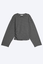 Striped Black - Ruched Long-Sleeved T-shirt - 4