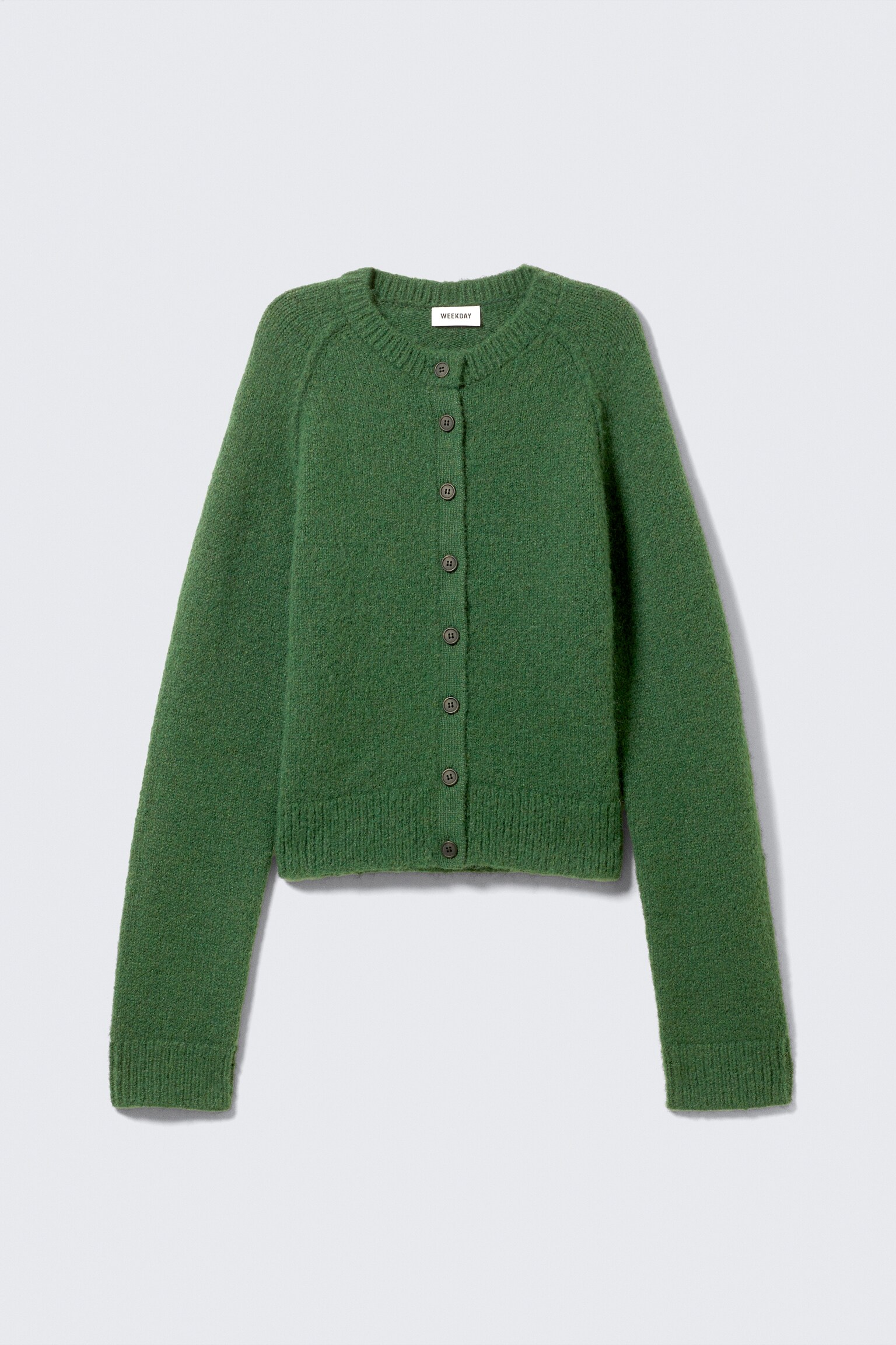 Mjuk smal cardigan i ullmix - Mörkgrön/Mörkgråmelerad/Ljus mullvad - 2