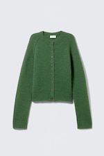 Mörkgrön - Mjuk smal cardigan i ullmix - 0