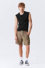 Dark Brown Melange - Relaxed Linen Drawstring Shorts - 0