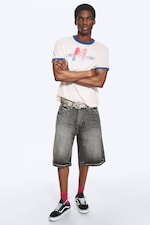 Smokey Black - Dark Black - LOOSER LOW WAIST LOOSE STRAIGHT DENIM SHORTS - 1
