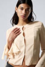 Beige - Blouse met ruches en lange mouwen - 2