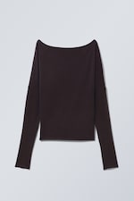 Dark Brown - Draped Long-Sleeved Lyocell Top - 0