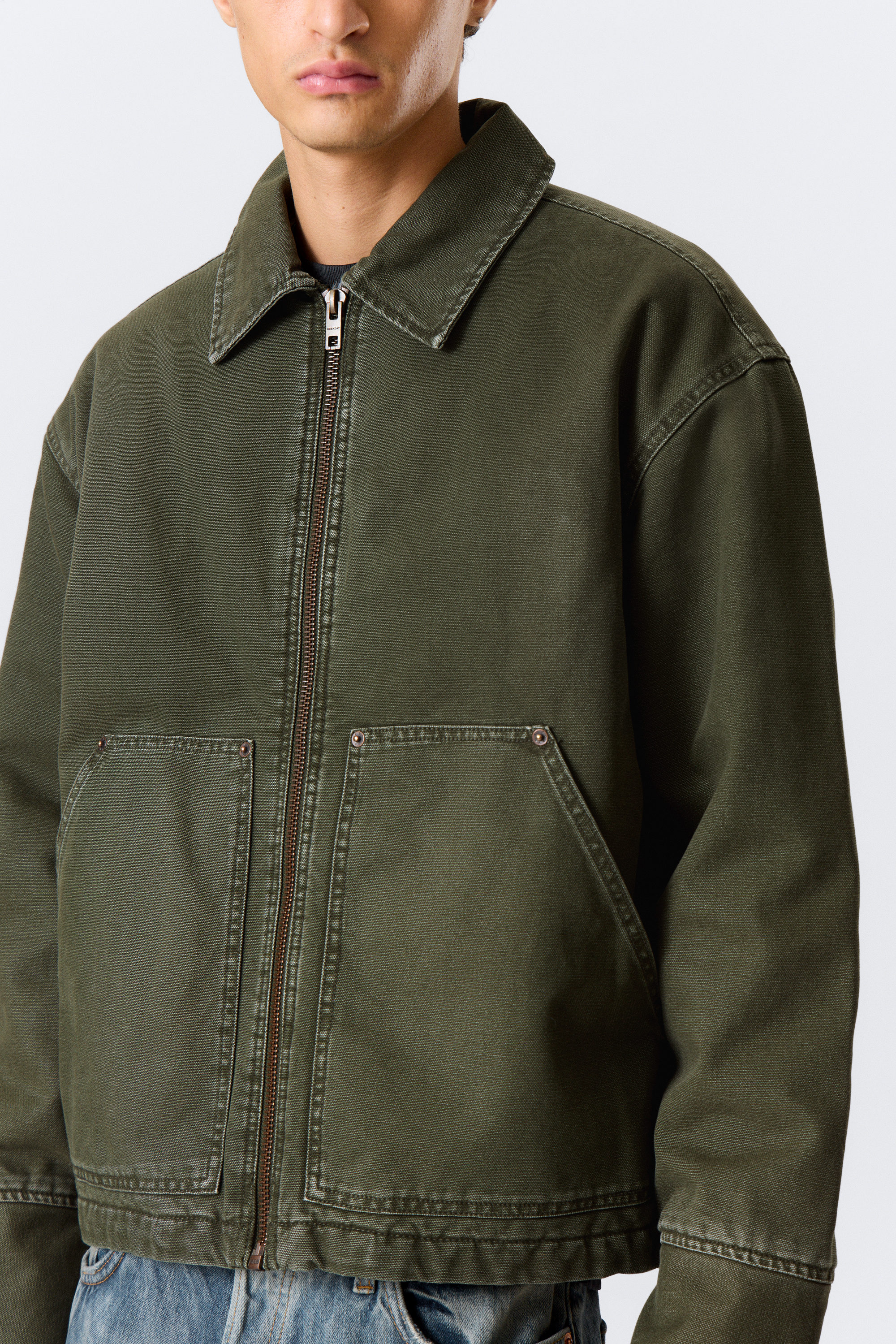 Dark Khaki Green - Relaxed Washed Utility Jacket - 2