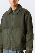 Dark Khaki Green - Relaxed Washed Utility Jacket - 2