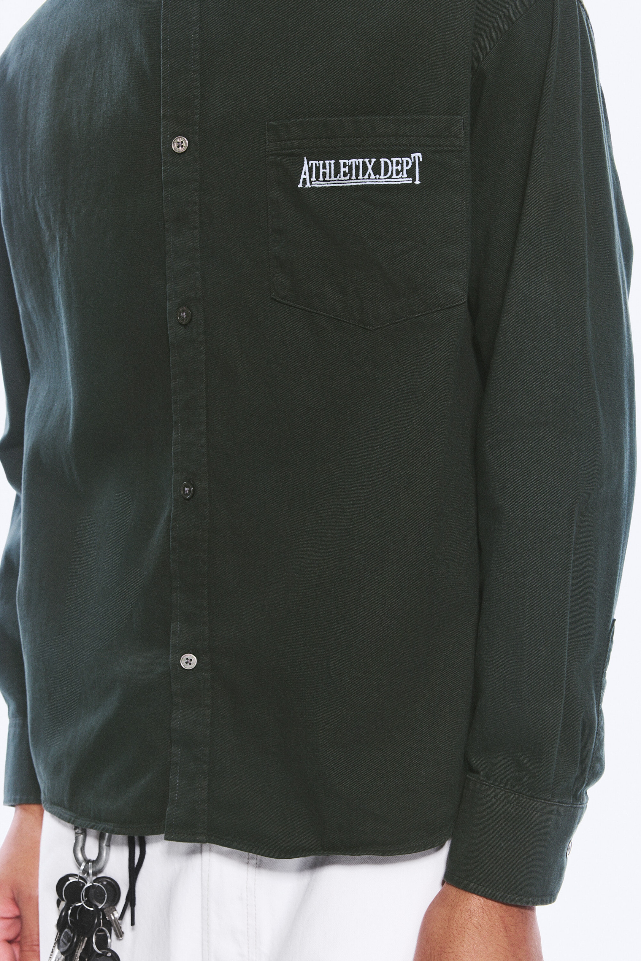 Dark Green - Embroidered Oversized Cotton Shirt - 2