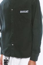 Dark Green - Embroidered Oversized Cotton Shirt - 1