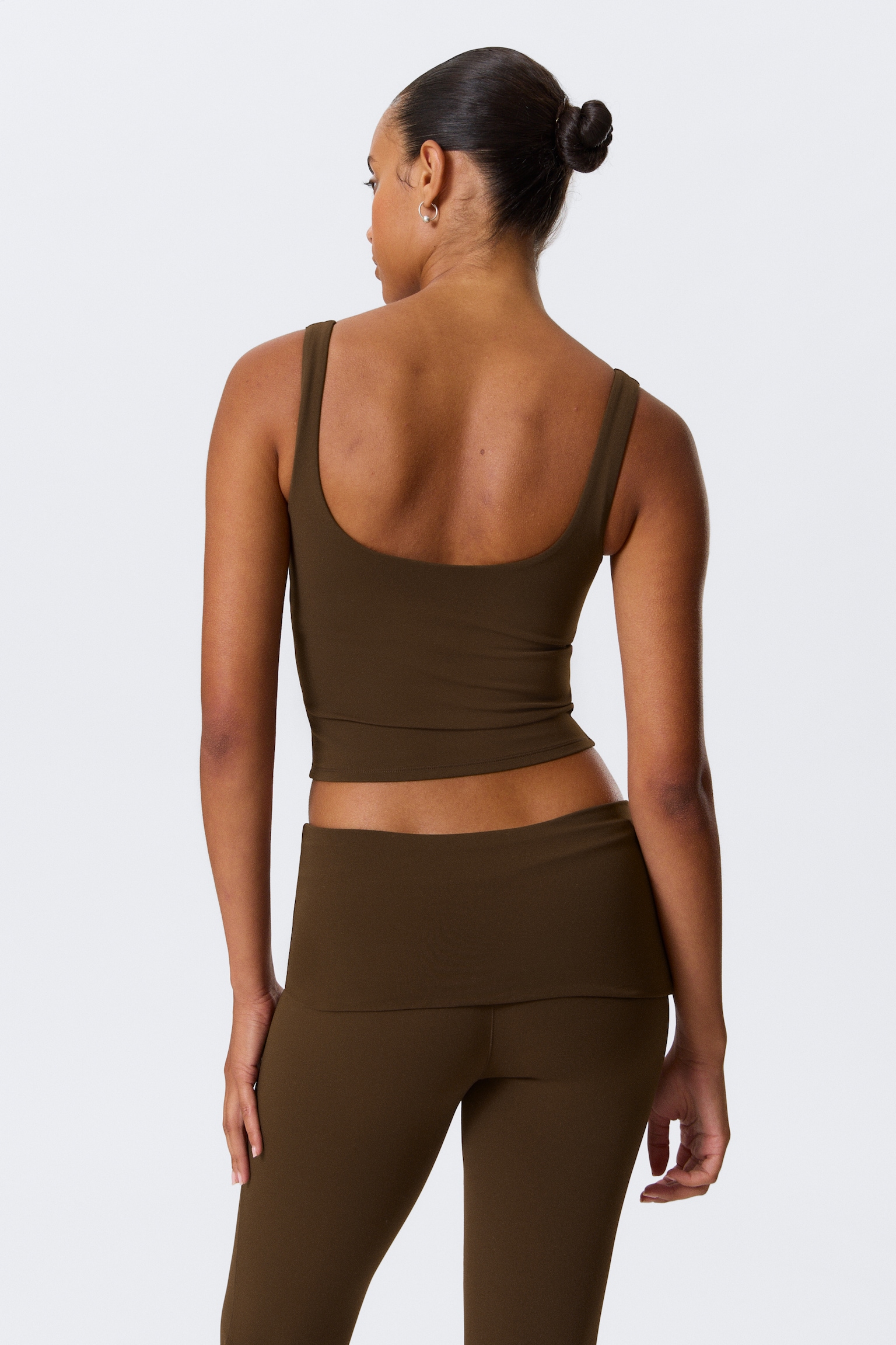 Cropped Sports Top - Dark Brown/White/Black/Dark Khaki Green - 4